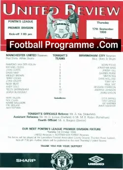 Manchester United v Birmingham City 1998 Man Utd Treble Season Reserves