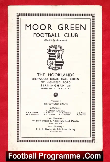 Moor Green v Darlaston 1946 – 1940s Programme