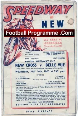New Cross Speedway v Belle Vue 1947