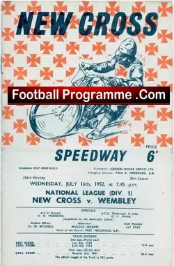 New Cross Speedway v  Wembley  1952