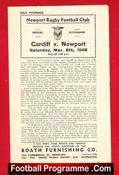 Newport Rugby v Cardiff 1948