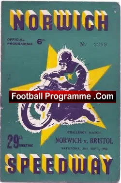 Norwich Speedway v Bristol 1950 - speedway programme