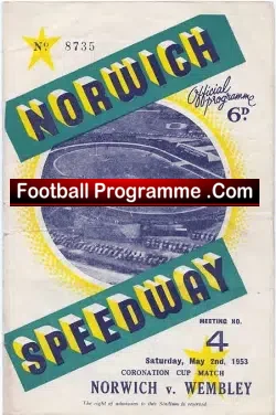 Norwich Speedway v Wembley 1953 - speedway programme