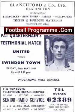 Pat Quartermain Benefit Match Testimonial v Swindon Town 1963