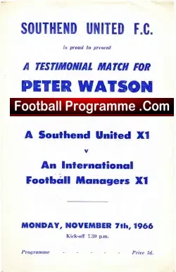 Peter Watson Testimonial Benefit Match Southend United 1966