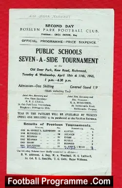 Public Schools Football Seven A Sides Tournament Kew 1945