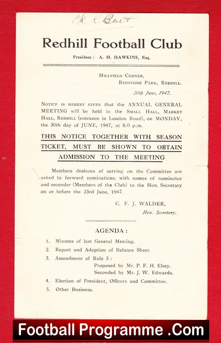 Redhill Football Club Annual General meeting Report 2- 1948