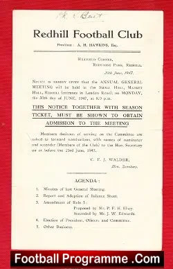 Redhill Football Club Annual General meeting Report 2- 1948