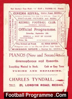 Redhill v Rest Of The League 1925 – Old 1920s Football Programme