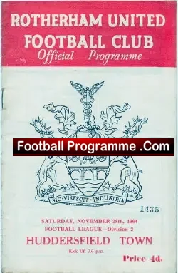 Rotherham United v Huddersfield Town 1964 - football programme