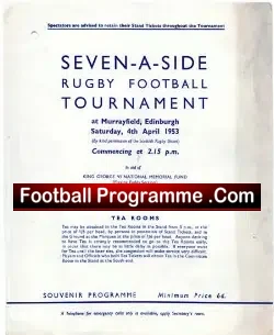 Rugby Sevens Programme 1953 – Murrayfield Edinburgh