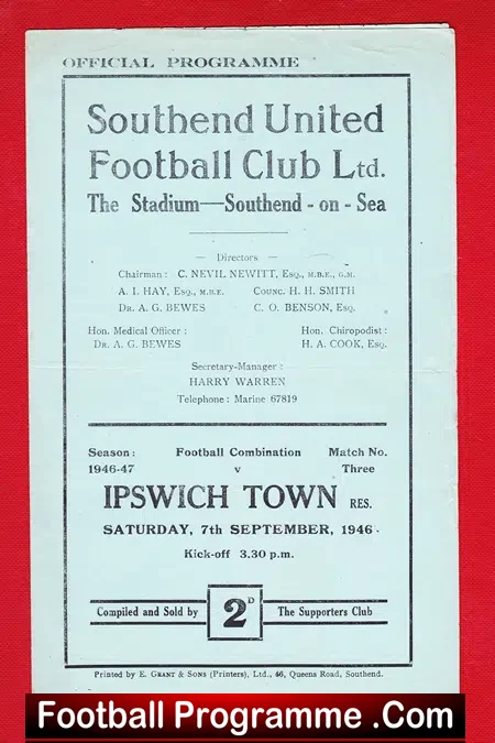 Southend United v Ipswich Town 1946 – Reserves