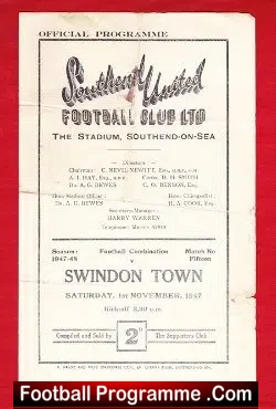 Southend United v Swindon Town 1947 – Reserves