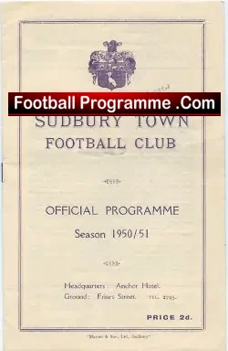 Sudbury Town v Leiston 1951 - football programme