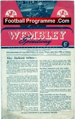 Wembley speedway v Odsal 1948 - speedway programme