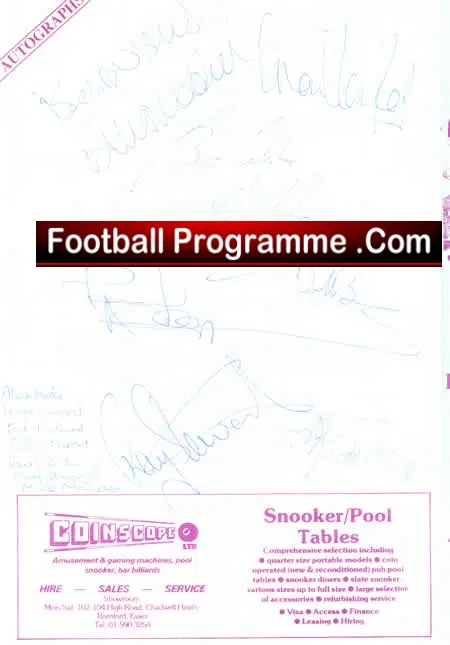 West Ham United v Ex West Ham XI Autographed Signed 1984