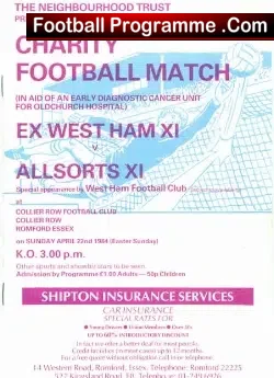 West Ham United v Ex West Ham XI Autographed Signed 1984