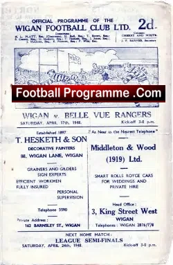 Wigan Rugby v Belle Vue Rangers 1948
