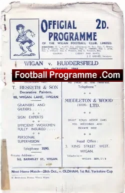 Wigan Rugby v Huddersfield 1944 – War Time Issue