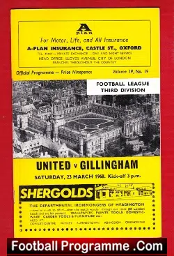 Oxford United v Gillingham 1968