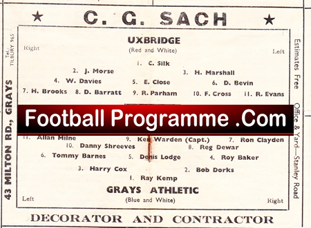Grays Athletic v Uxbridge 1954