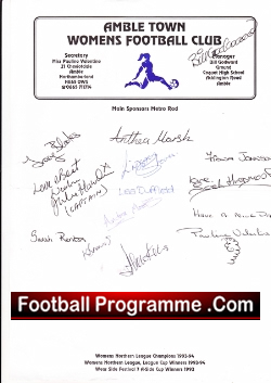 Amble Town Ladies Football Team Fully Signed Team Sheet 1993 – Womens