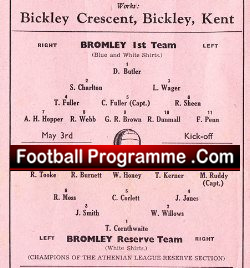 Bromley 1st Team v Bromley Reserves 1951