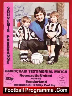 David Craig Testimonial Benefit Match Newcastle United 1975 AUTO