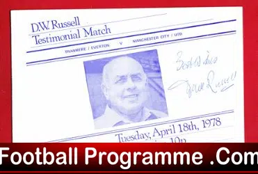 Dave Russell Testimonial Benefit Match Tranmere Rovers 1978 AUTO