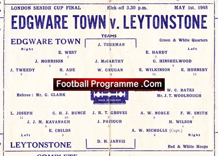 Edgware Town v Leytonstone 1948 – London Senior Cup Final