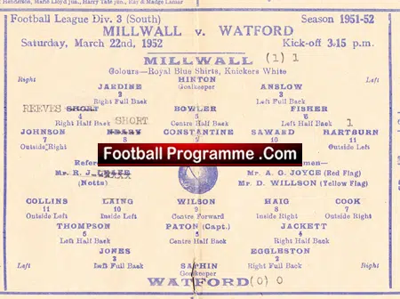 Millwall v Watford 1952