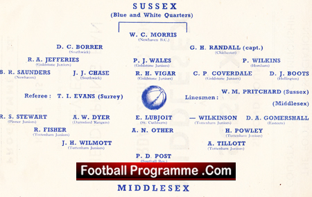 Sussex v Middlesex 1946 – Football Youth Championship at Lewes