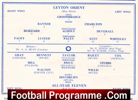 Jackie Deverall Testimonial Football Benefit Leyton Orient 1953