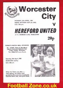 Worcester City v Hereford United 1983 – Wyvern Cup 1st Leg