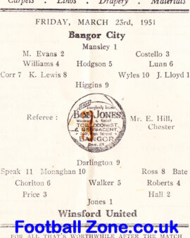 Bangor City v Winsford United 1951