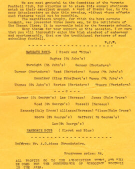 Margate v Ramsgate 1964 – Schoolboys Match