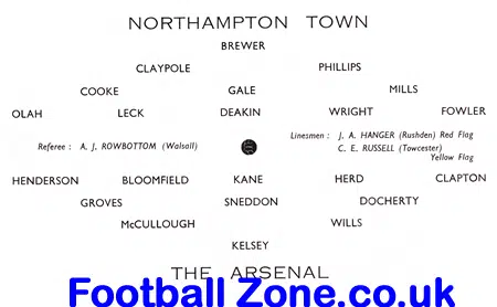 Northampton Town v Arsenal 1960 - Opening Floodlights - SIGNED