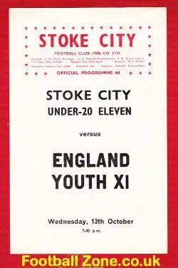 Stoke City Under 20’s v England Youth 1965