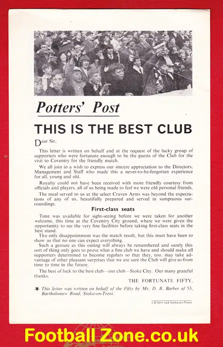 Stoke City Under 20’s v England Youth 1965