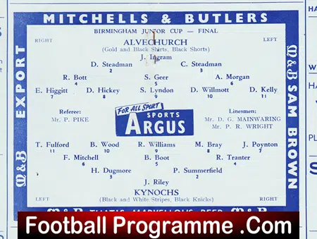 Alvechurch v Kynochs 1958 – Birmingham Junior Cup Final