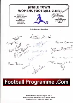 Amble Town Ladies Football Team Fully Signed Team Sheet 1993 - Womens - football memorabilia