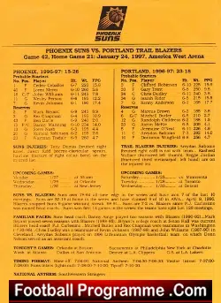 American Football USA Phoenix Suns v Portland Blazers 1997 - sport programme