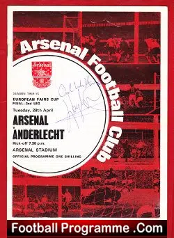 Arsenal v Anderlecht 1970 - Fairs Cup Final Multi Autographed - football programme