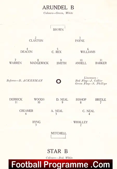 Arundel v Star B 1952 + Anglesey Sports Combination Cup Final