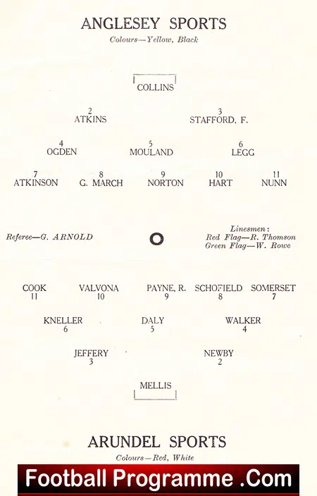 Arundel v Star B 1952 + Anglesey Sports Combination Cup Final