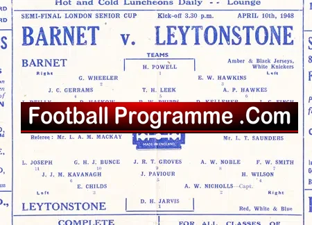 Barnet v Leytonstone 1948 – Senior Cup Semi Final at Ilford