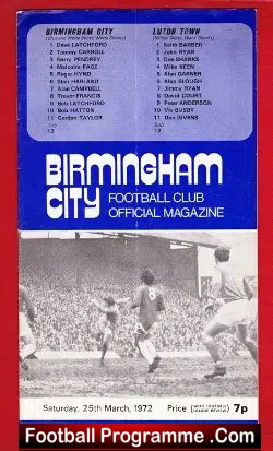 Birmingham City v Luton Town 1972 - football programme
