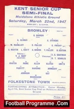 Bromley v Folkestone Town 1947 – Kent Senior Cup Final