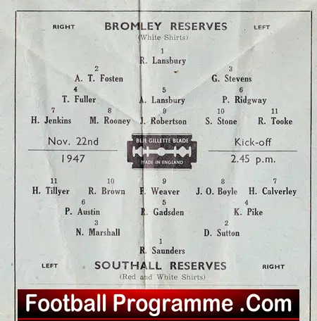 Bromley v Southall 1947 – Reserves Match