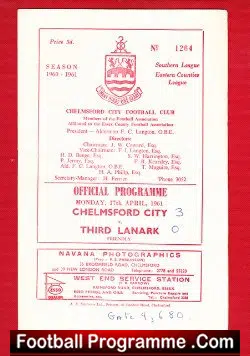 Chelmsford City v Third Lanark 1961 – Friendly Game